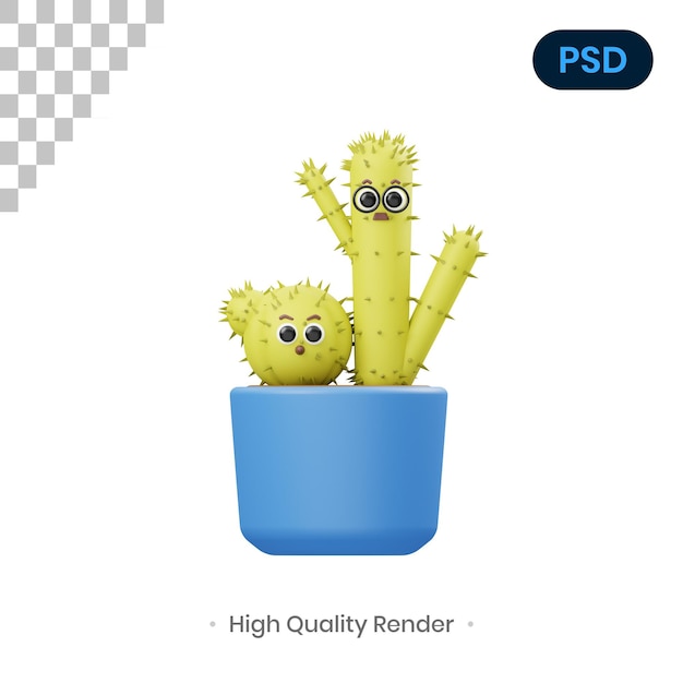 PSD illustrazione di rendering 3d di cactus vecchi e giovani psd premium