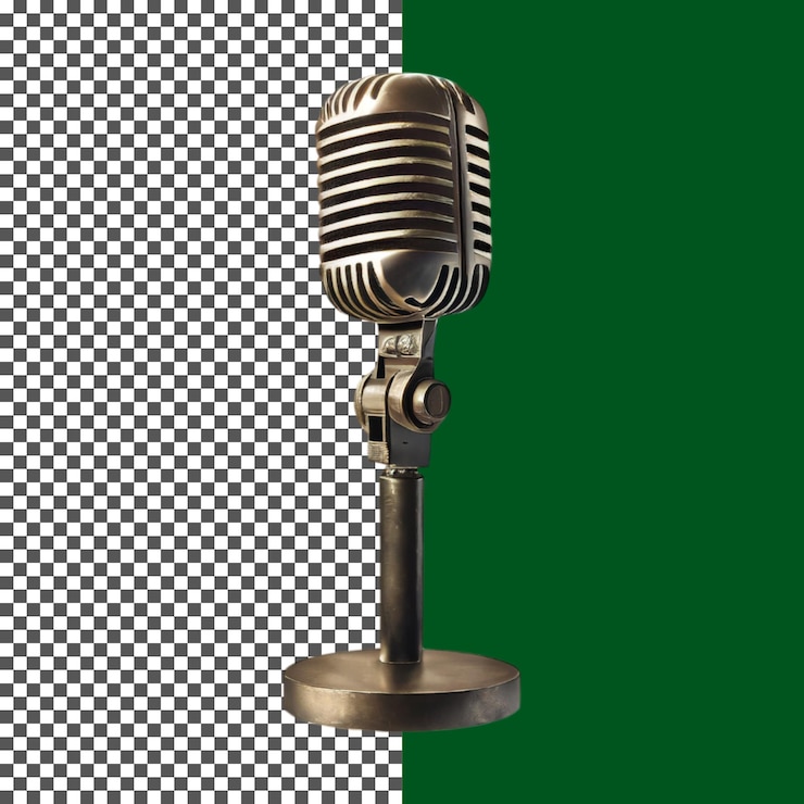 PSD oldfashioned microphone on stand for studio recording and podcasts on transparent background png