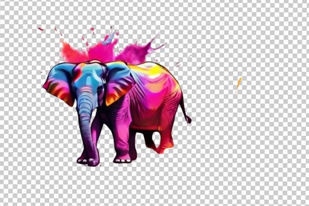 PSD olifant gelukkige holi kleurrijke achtergrond