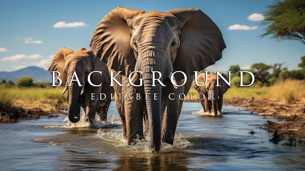 PSD olifanten lopen met hun metgezellen over de vlaktes tegen de achtergrond van de wilde natuur