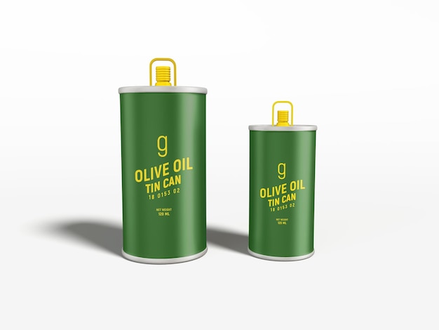 Olijfolie metalen blikje branding mockup