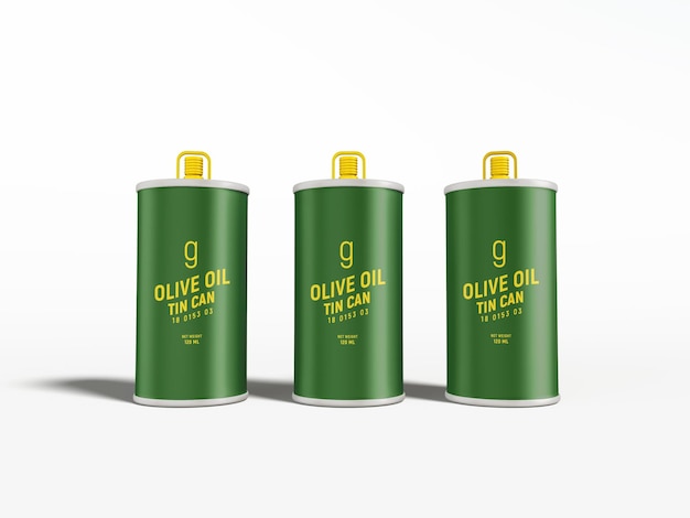 Olijfolie metalen blikje branding mockup