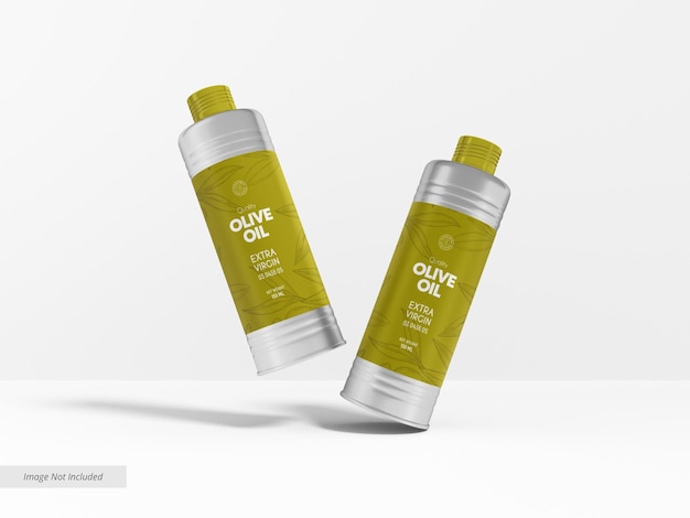 Olijfolie metalen fles branding mockup