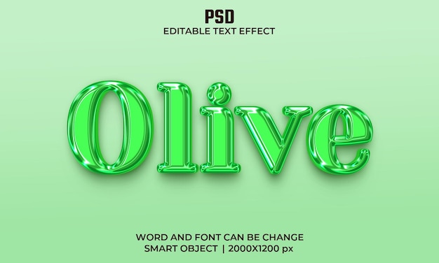 Olive 3d bewerkbaar teksteffect premium psd met achtergrond