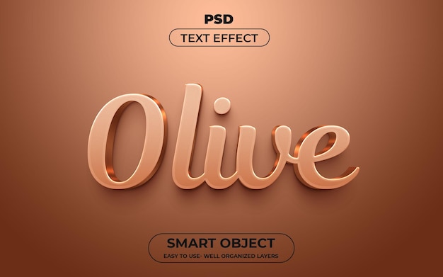 Olive 3d bewerkbare teksteffectstijl premium psd-sjabloon met achtergrond