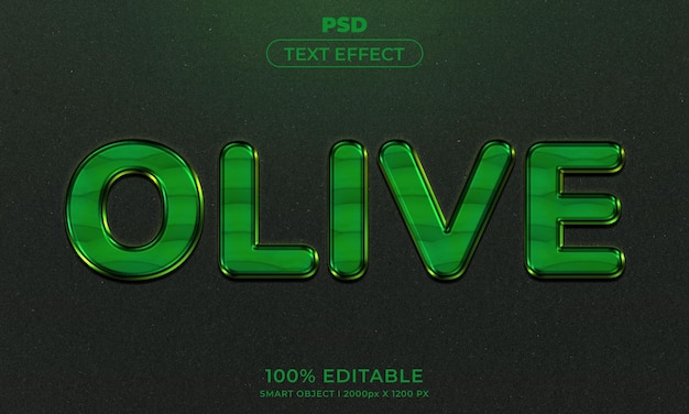 Оливковый 3d стиль редактируемого текстового эффекта с фоном