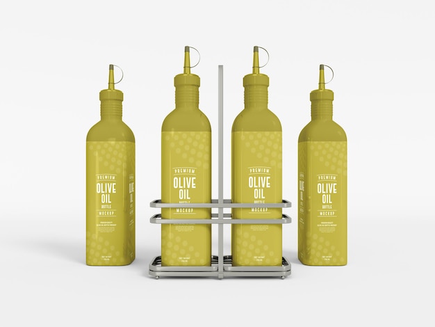 Olive oil bottle packaging with holder  mockup