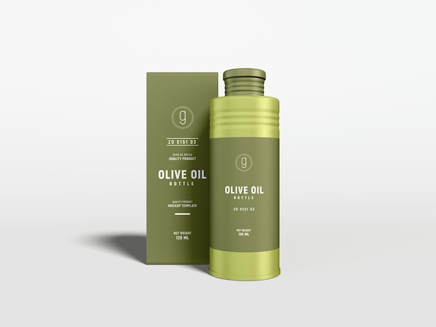 Olive oil metal bottle branding mockup