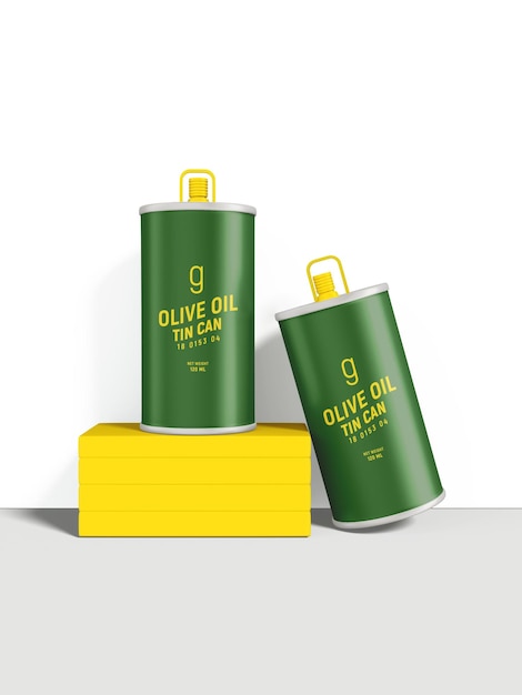 PSD olive oil metal can branding mockup