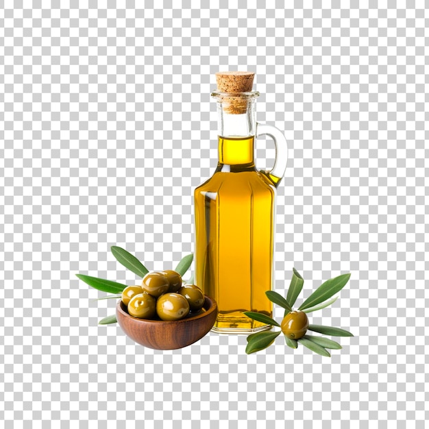 PSD olio d'oliva con ciotola di olive fresche su uno sfondo trasparente