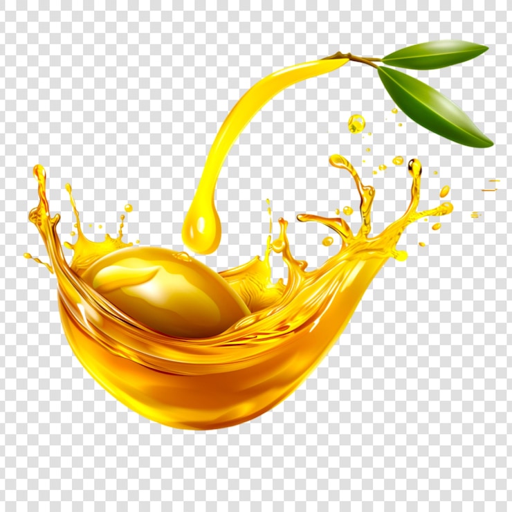 PSD olives with oil splash on a transparent background