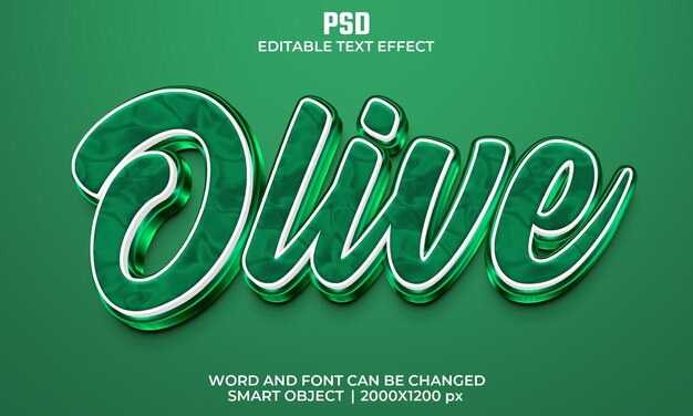 Oliwkowy 3d edytowalny efekt tekstowy Premium Psd z tłem