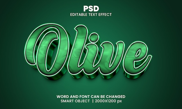Oliwkowy 3d edytowalny efekt tekstowy Premium Psd z tłem