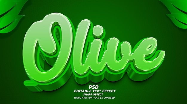 Oliwkowy 3d edytowalny efekt tekstowy szablon photoshop z tłem