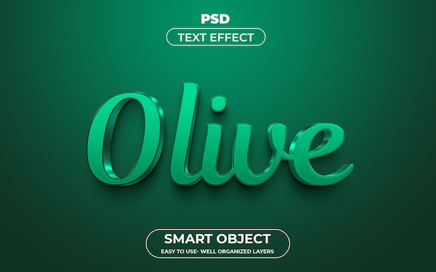 Oliwkowy styl 3d edytowalny efekt tekstowy Premium szablon psd z tłem