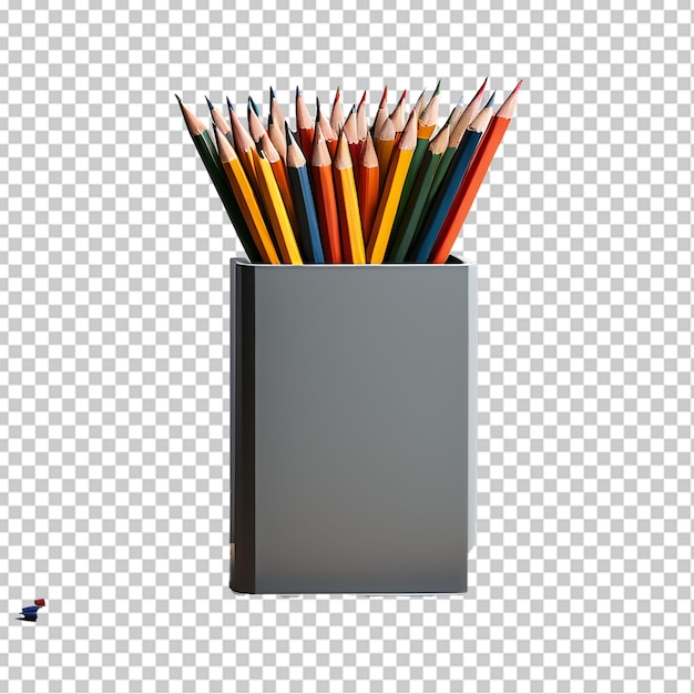 Ołówki Kolorowe Zbliżenie Ołówków Wielokolorowych W Pojemniku Na Białym Tle