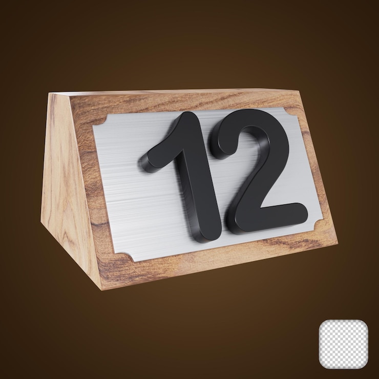 PSD olympia wooden table number 12 signs 3d illustration