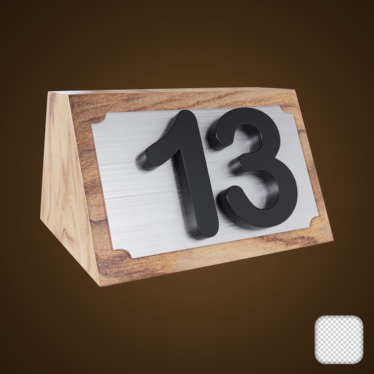 PSD olympia wooden table number 13 signs 3d illustration