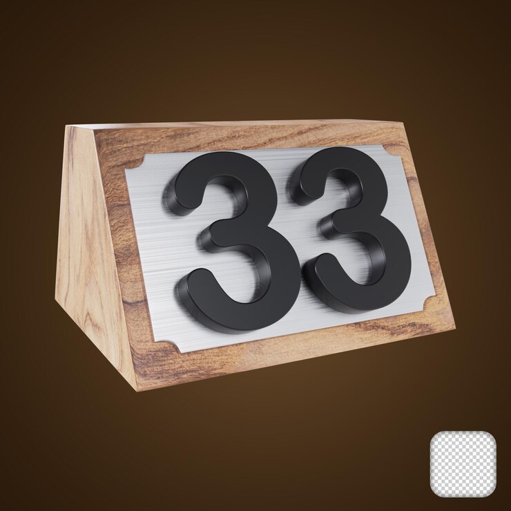PSD olympia wooden table number 33 signs 3d illustration