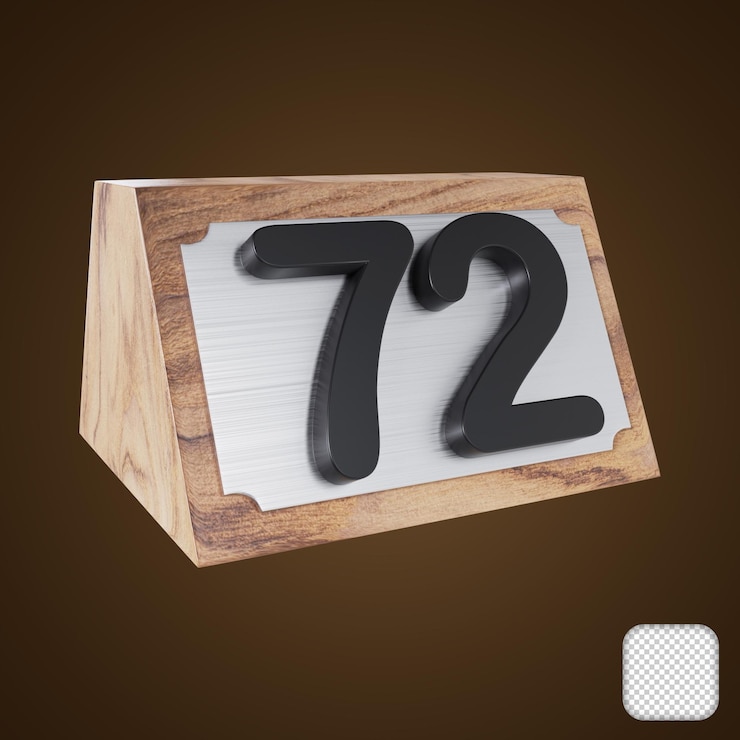 PSD olympia wooden table number 72 signs 3d illustration