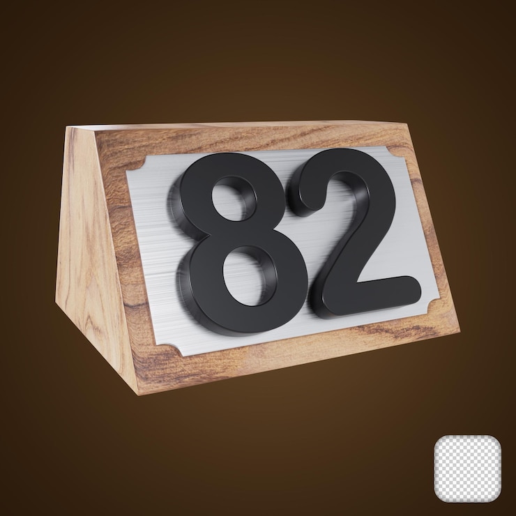 PSD olympia wooden table number 82 signs 3d illustration