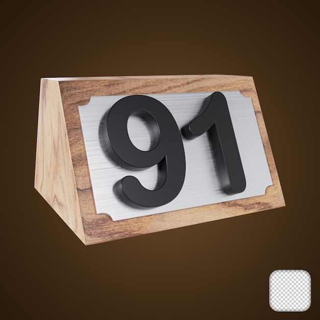 PSD olympia wooden table number 91 signs 3d illustration