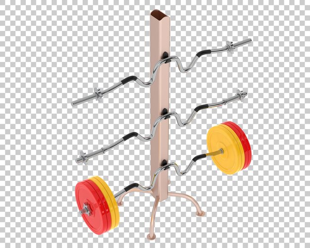 PSD olympic barbell on rack on transparent background 3d rendering illustration