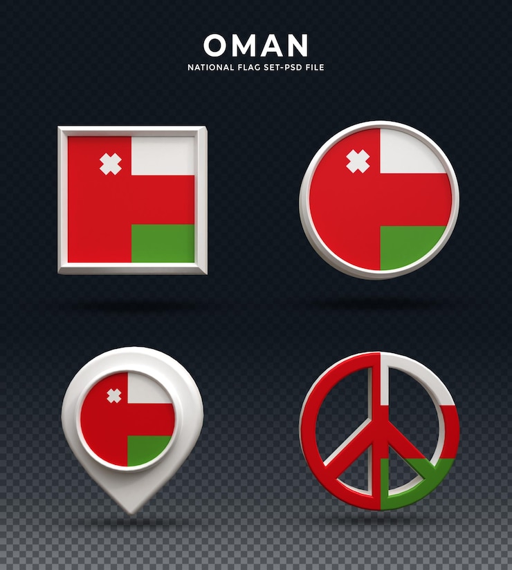 PSD oman flag 3d rendering dome button and on glossy base