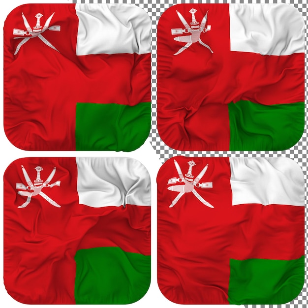 PSD oman flag squire shape isolated different waving style bump texture 3d rendering