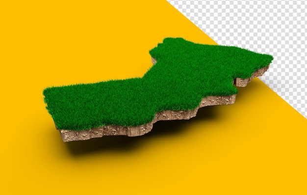 PSD oman map soil land geology cross section with green grass and rock ground texture 3d illustration