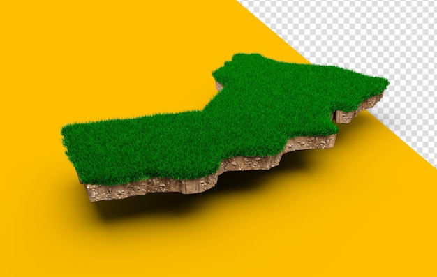 Oman map soil land geology cross section with green grass and rock ground texture 3d illustration