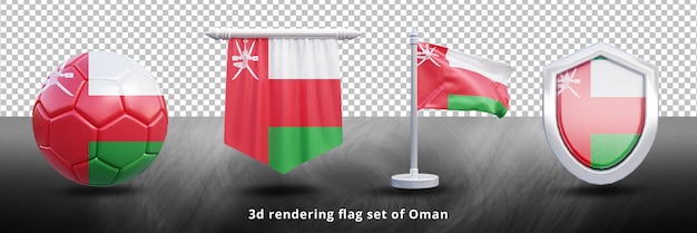 PSD illustrazione del set della bandiera nazionale dell'oman o icona del set della bandiera del paese sventolante realistico 3d dell'oman