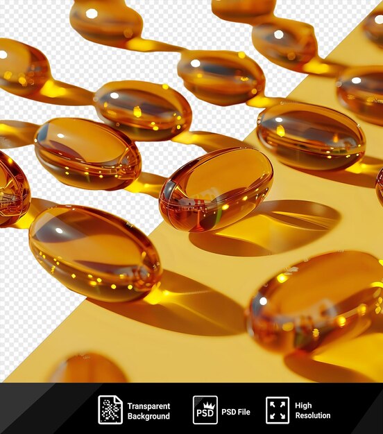 Omega 3 fish fat oil capsules on a yellow background png psd