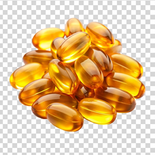 PSD omega 3 visolie capsules geïsoleerd op een doorzichtige achtergrond