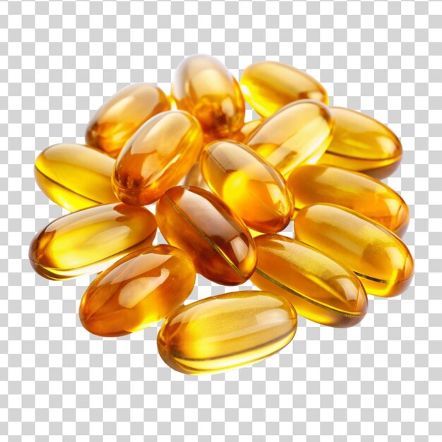 PSD omega 3 visolie capsules geïsoleerd op een doorzichtige achtergrond