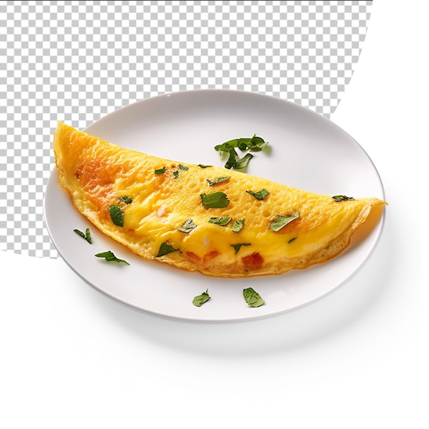 PSD omelette with plate isolated on white background