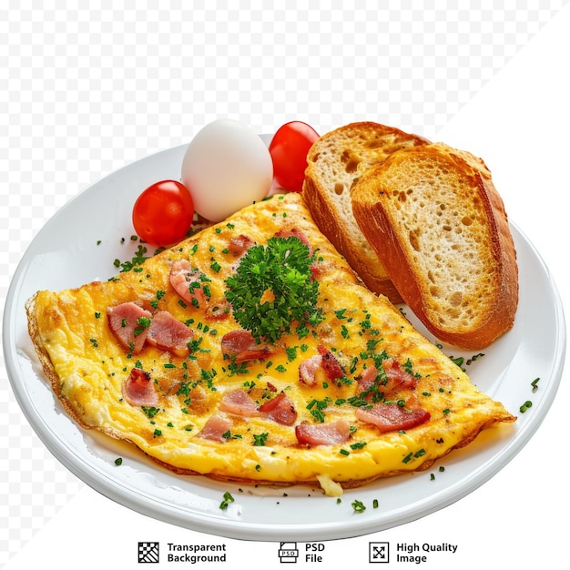 Omlet Jajeczny Z Mięsem I Serem Podawany Na Talerzu Z Pieczywem