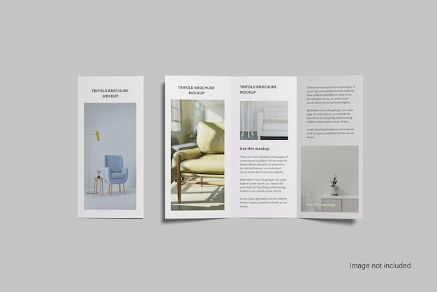 Omslag en geopend van driebladige brochures mockup bovenaanzicht