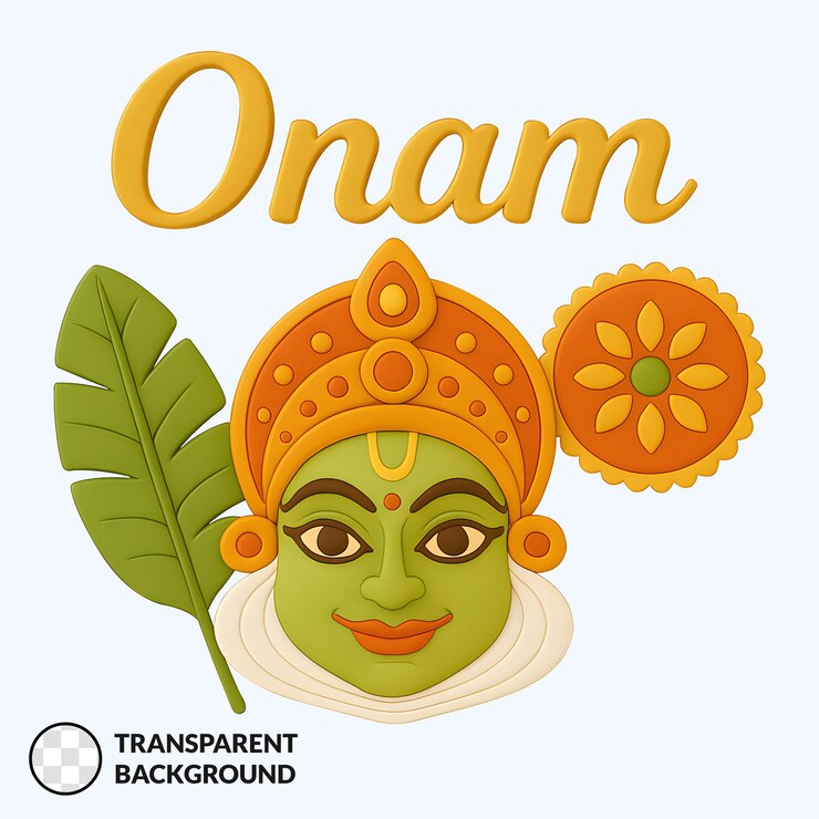 PSD onam festival celebration - kathakali face and festive elements