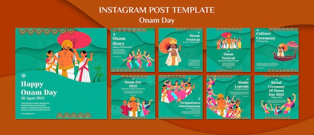 PSD raccolta di post instagram di onam con persone che ballano