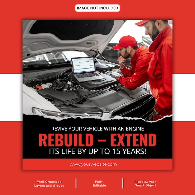 Onderhoud en reparatie van auto's Social Media en Instagram Post Template