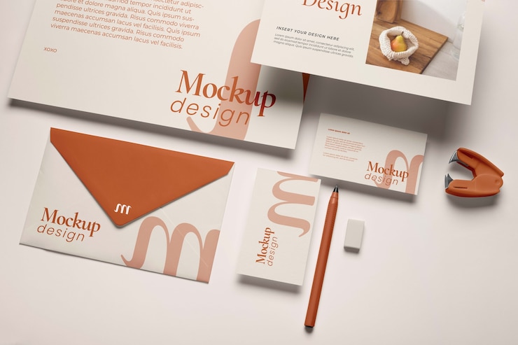 PSD onderverzadigde aardetinten briefpapier set mockup