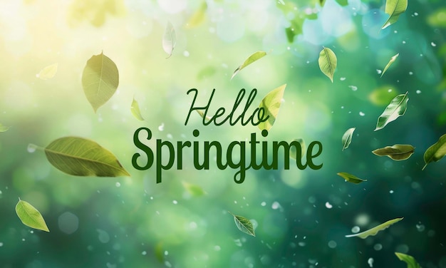 PSD onduidelijke natuur lente achtergrond met hello lente lettering