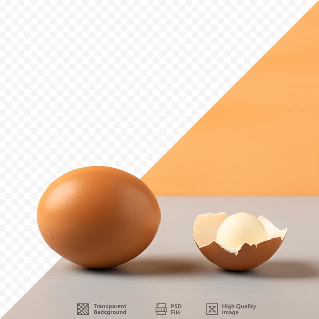 PSD one broken brown egg yolk on wooden table