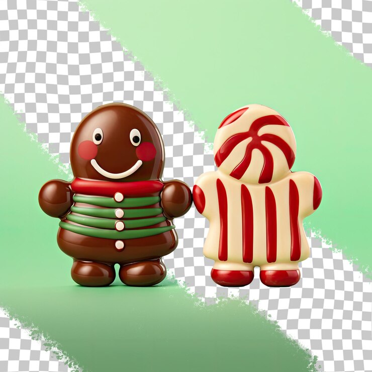 PSD one chocolate gingerbread and two christmas striped candies alone