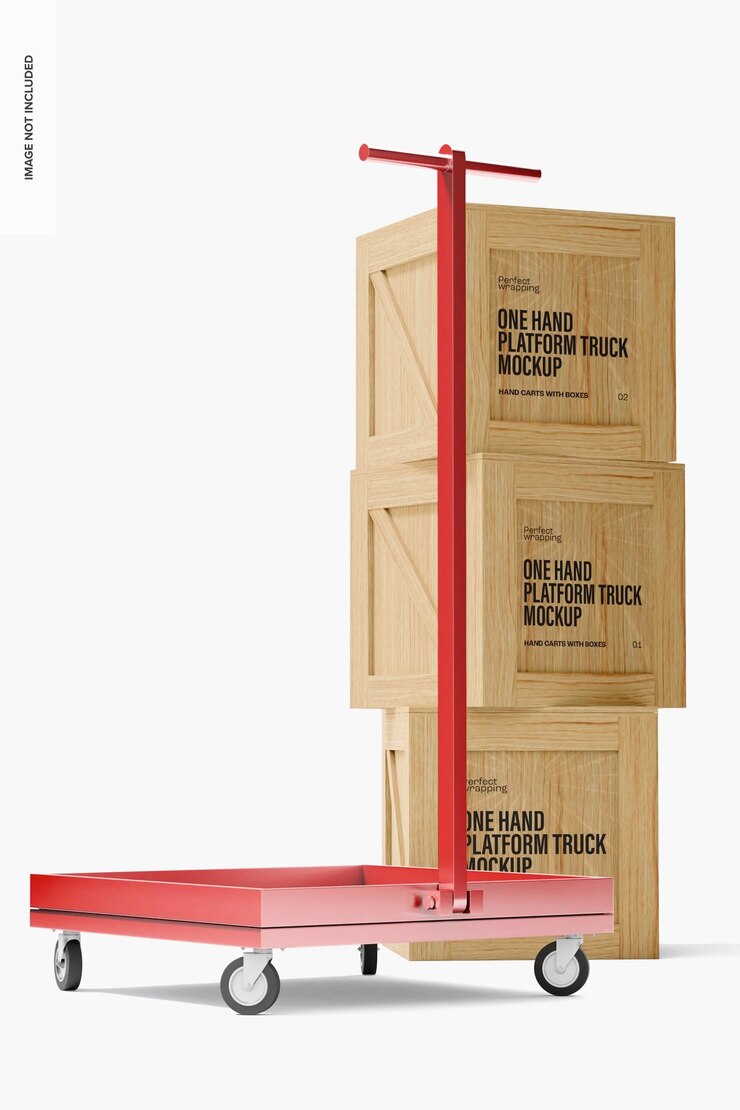 PSD one hand platform truck mockup, perspective