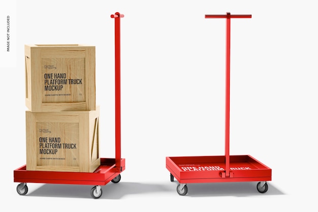 PSD one hand platform trucks mockup, side and front view