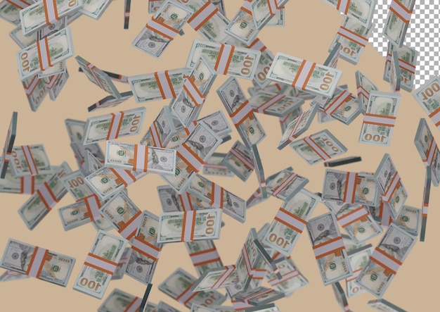 one hundred dollar stack of money, 3d render, illustration, dollar bills isolated on background