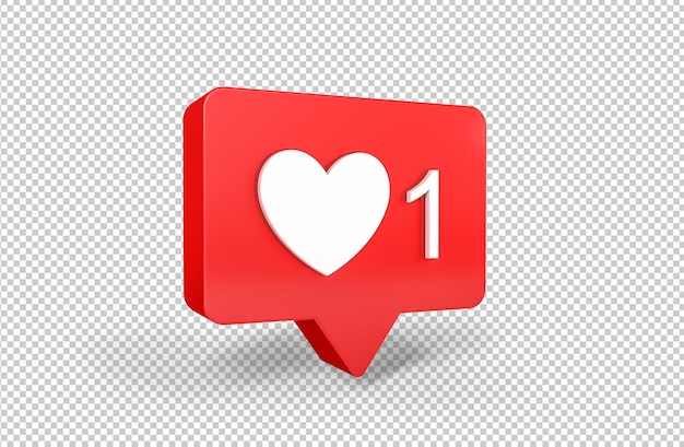 One like social media notification with heart icon 3d rendering