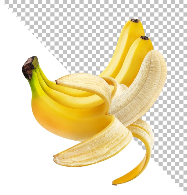 Una banana sbucciata aperta isolata